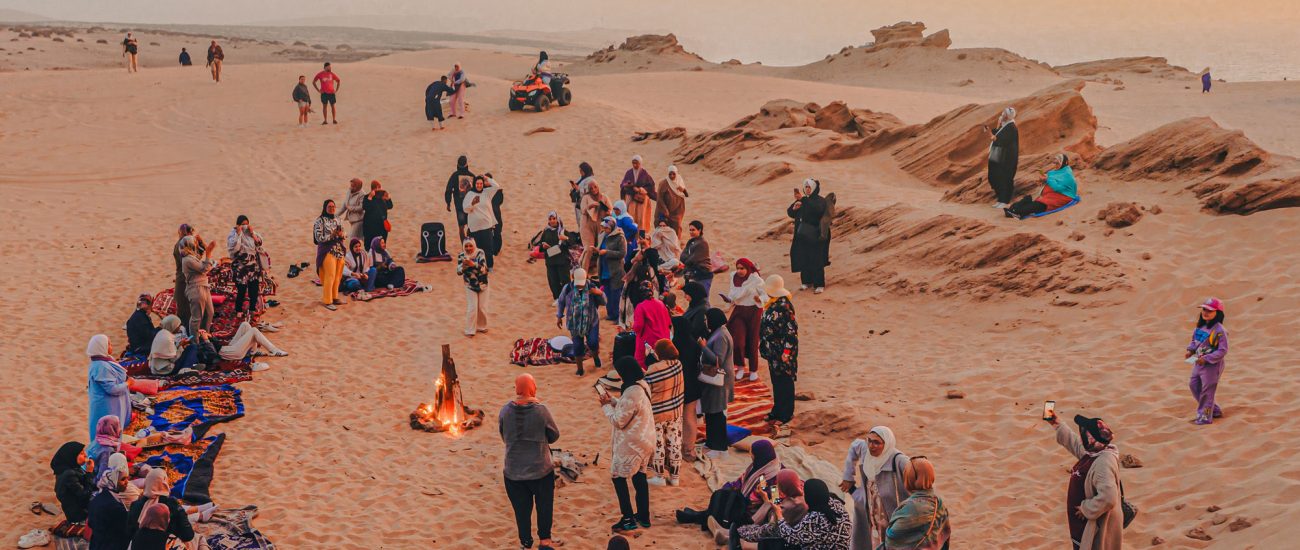 Sunset picknick in the sand dunes of Sidi Kaouki