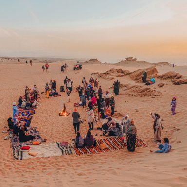 Sunset picknick in the sand dunes of Sidi Kaouki